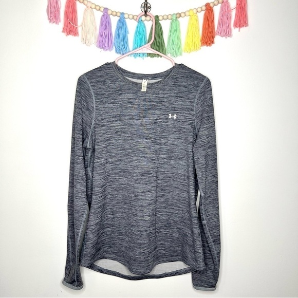 Under Armour Grey Gray Marled Long Sleeve Cold Gear Athletic Sporty Top Large - Picture 5 of 14